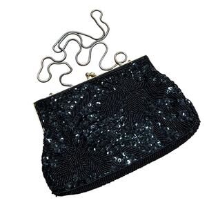 Vintage Andre Cellini black beaded evening bag convertible clutch dressy purse